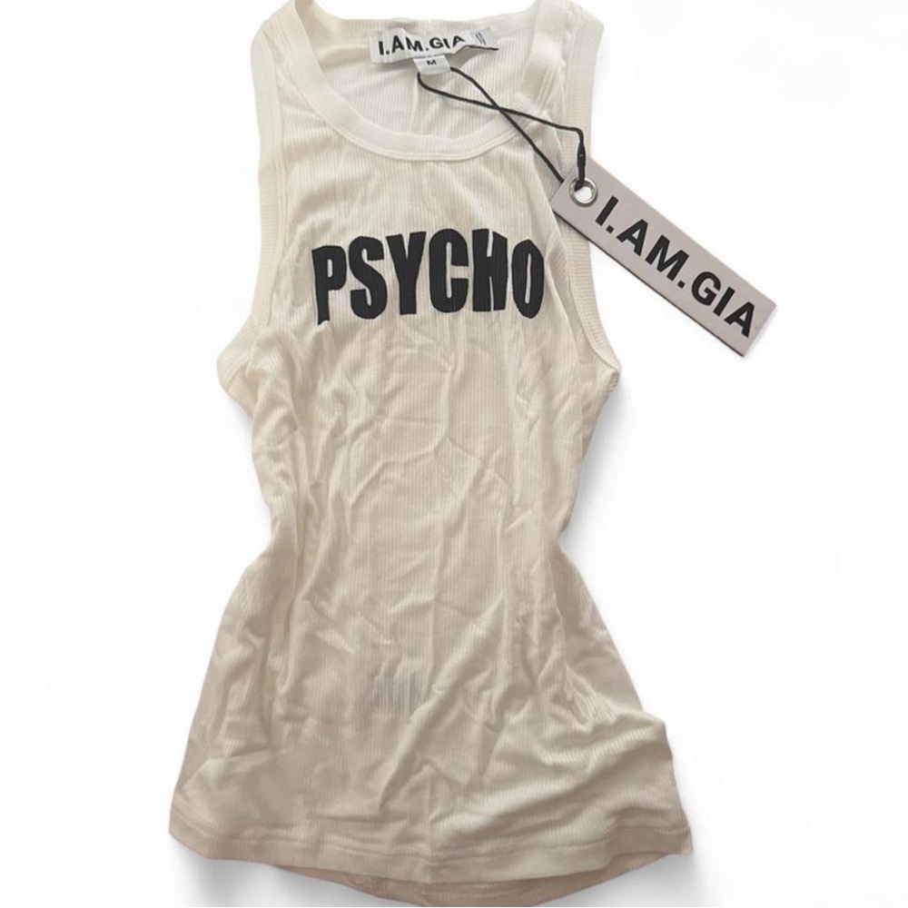 I.AM.GIA Cream Ribbed 'PSYCHO' Graphic Tank